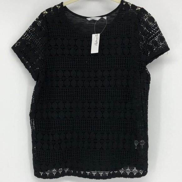 Reitmans Black crochet  short sleeve / front layered opaque T-shirt NWT M - Picture 8 of 14